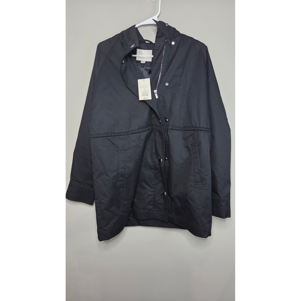 A New Day Black Anorak Rain Jacket Hooded Zip Front Women Small NWT Utility Coat